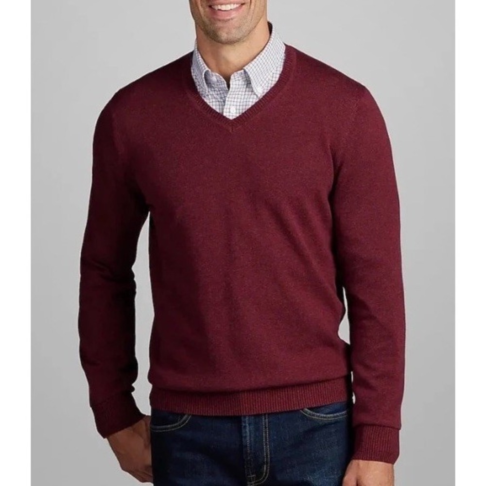 Jos. A. Bank Tailored Fit V-Neck Pima Cotton Burgundy Sweater XL‎ NWT
